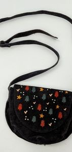 Zara Kids Embroidered Leather Crossbody Bag Small Natural Hearts Trees Eco Vibe